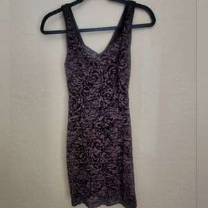 Vintage 90s Y2K Mystic Lace Mini Dress Bodycon Sleeveless Purple Black Small